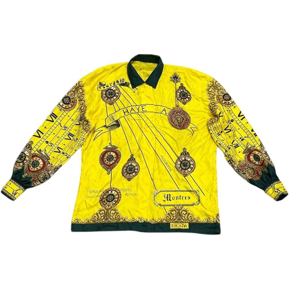 Escada Vintage Luxury Clock Royalty Art Silk Top